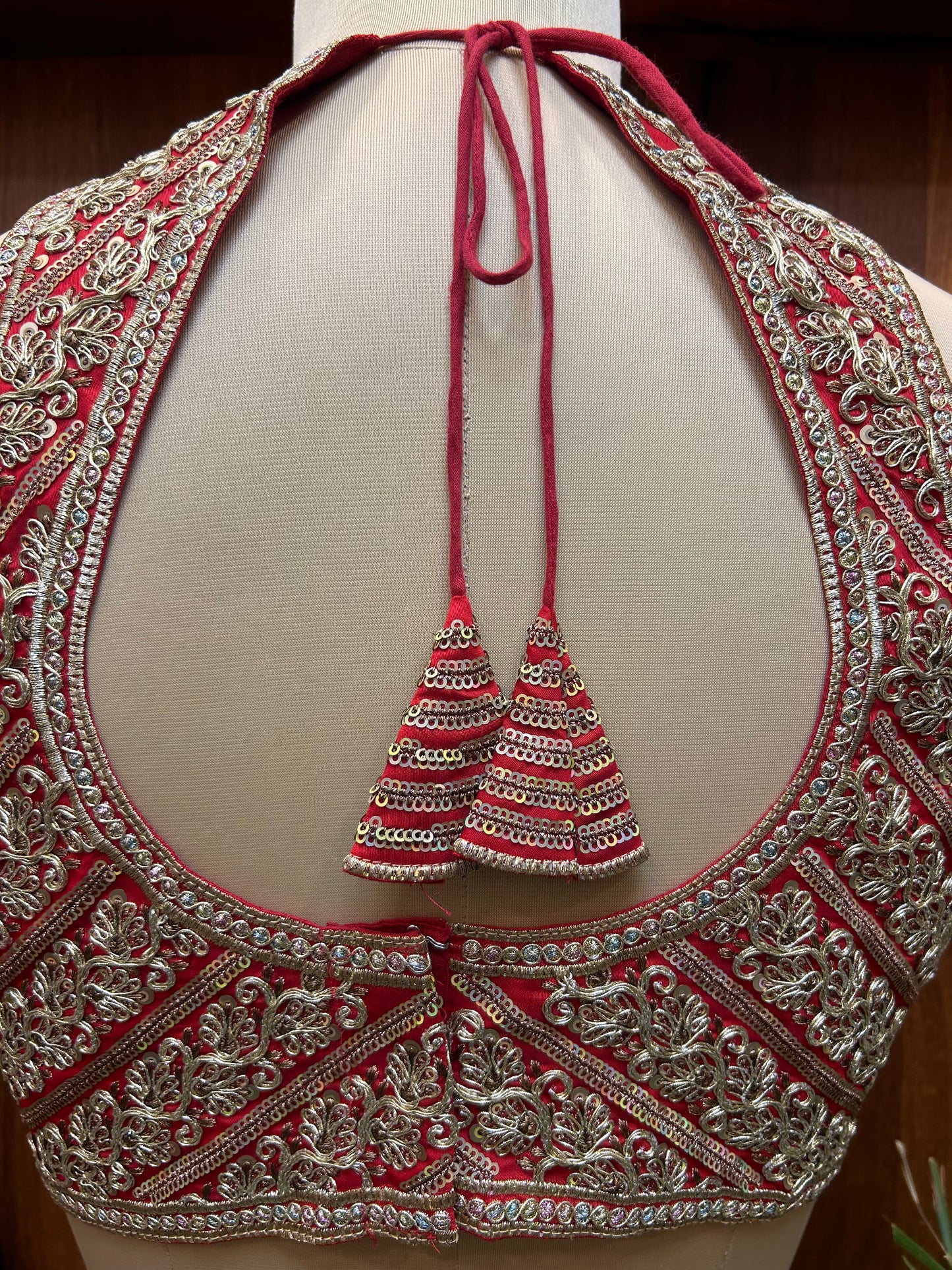 Red & Antique Gold Embroidered Designer Blouse