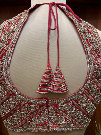 Red & Antique Gold Embroidered Designer Blouse