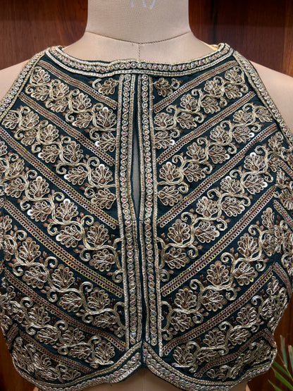 Black & Antique Gold Embroidered Designer Blouse