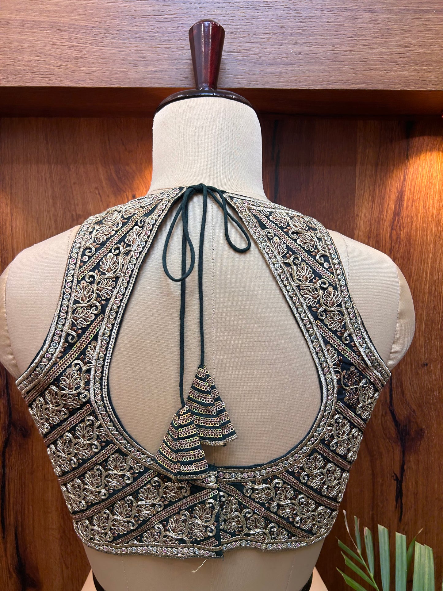 Black & Antique Gold Embroidered Designer Blouse