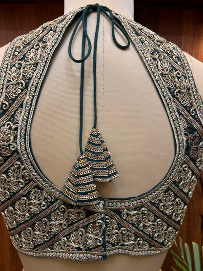 Black & Antique Gold Embroidered Designer Blouse