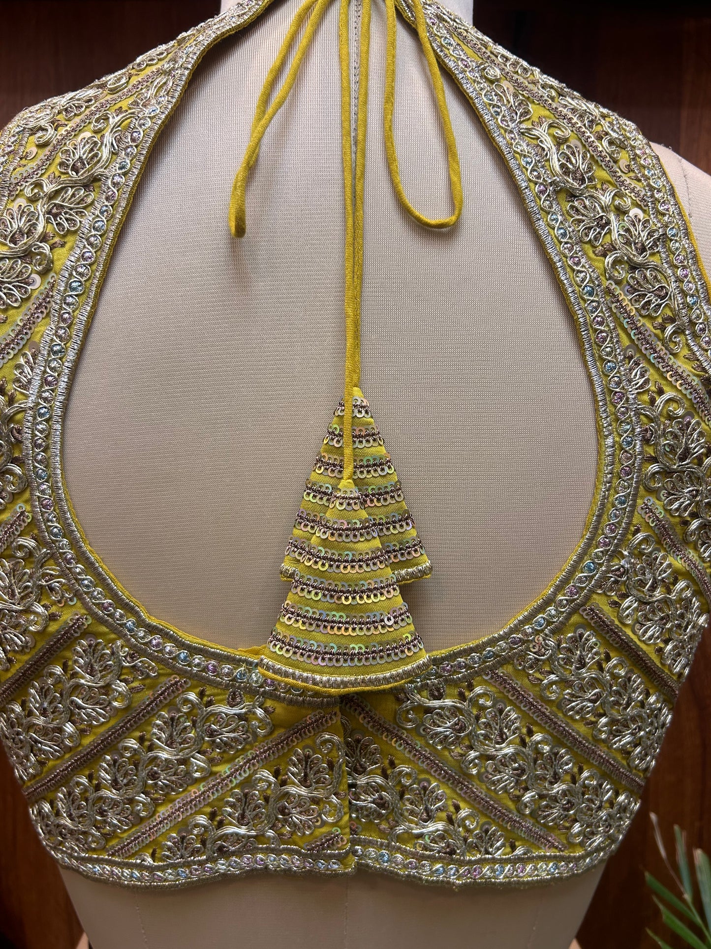 Mustard Yellow Hand-Embroidered Designer Blouse