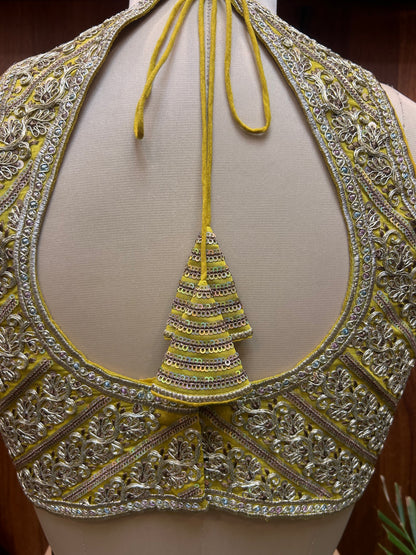 Mustard Yellow Hand-Embroidered Designer Blouse