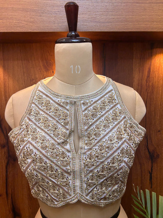 Ivory White Hand-Embroidered Designer Blouse