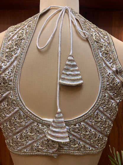 Ivory White Hand-Embroidered Designer Blouse