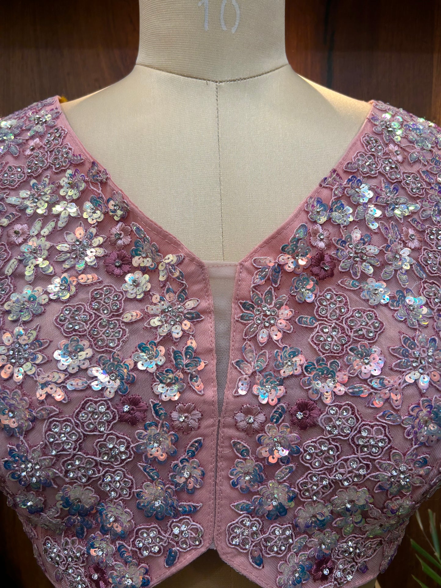Blush Pink Floral Sequin Designer Blouse