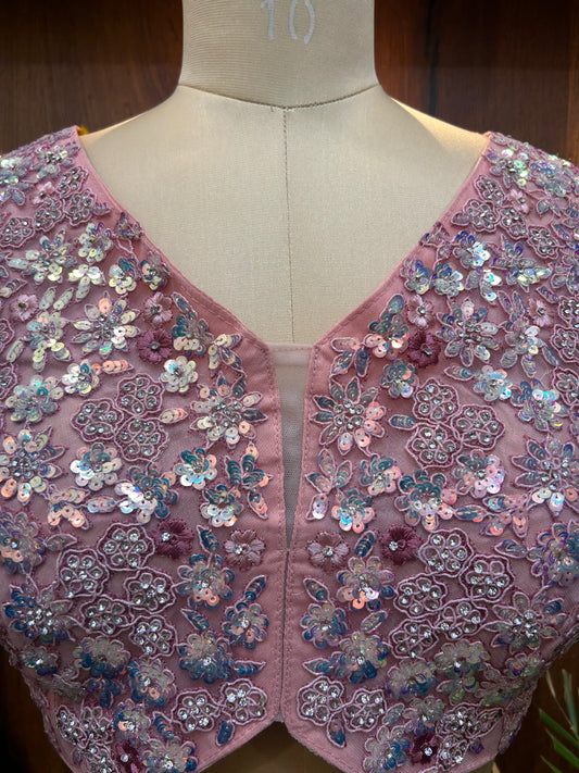 Blush Pink Floral Sequin Designer Blouse