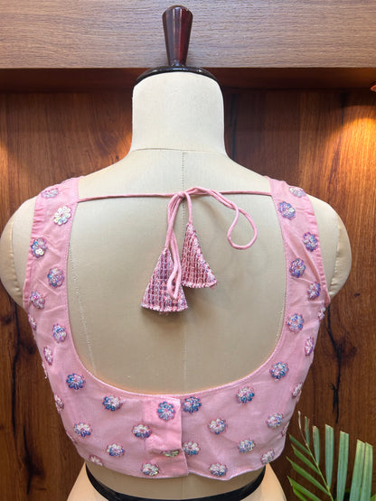 Blush Pink Floral Sequin Designer Blouse