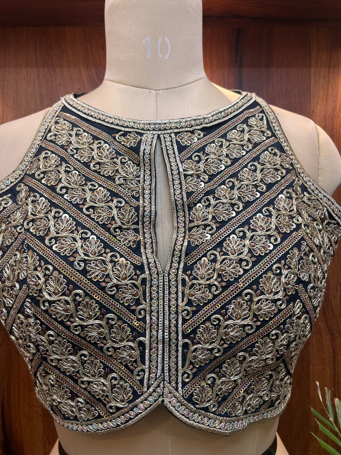 Black & Antique Gold Embroidered Designer Blouse