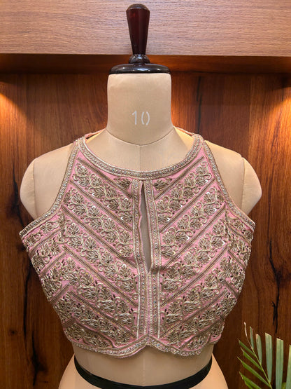 Blush Pink Hand-Embroidered Designer Blouse