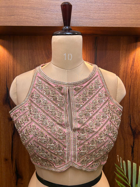 Blush Pink Hand-Embroidered Designer Blouse