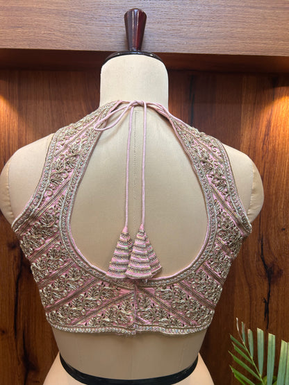 Blush Pink Hand-Embroidered Designer Blouse