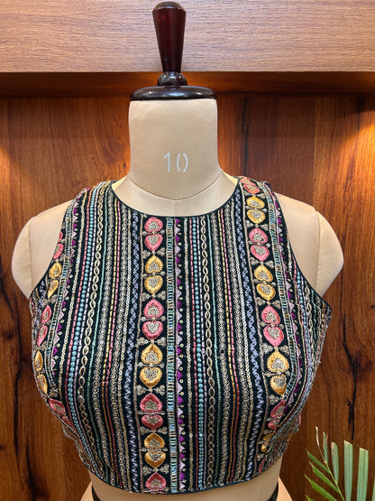 Black Multicolor Embroidered Designer Blouse