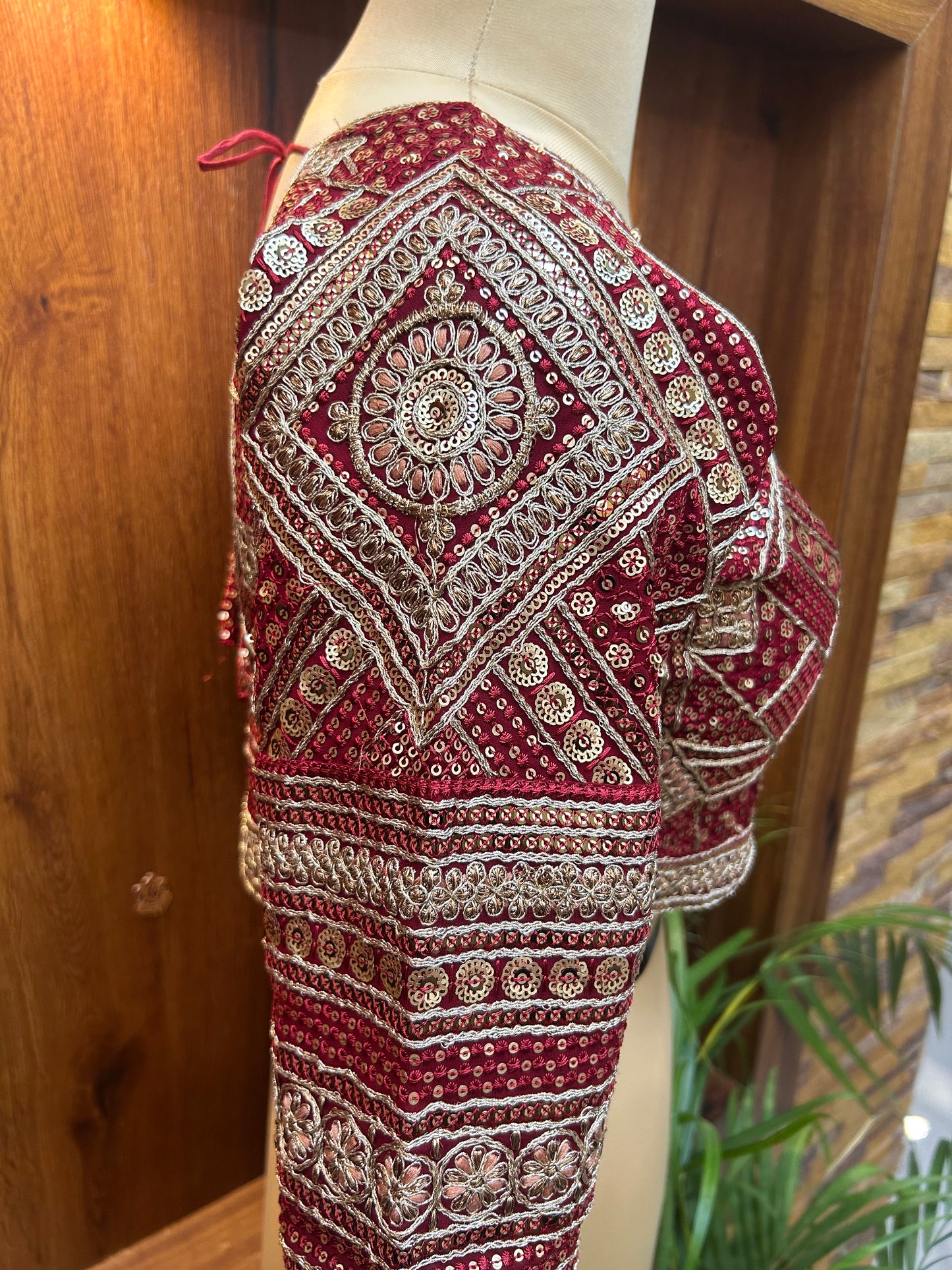 Deep Red Hand-Embroidered Designer Full Sleeves Blouse