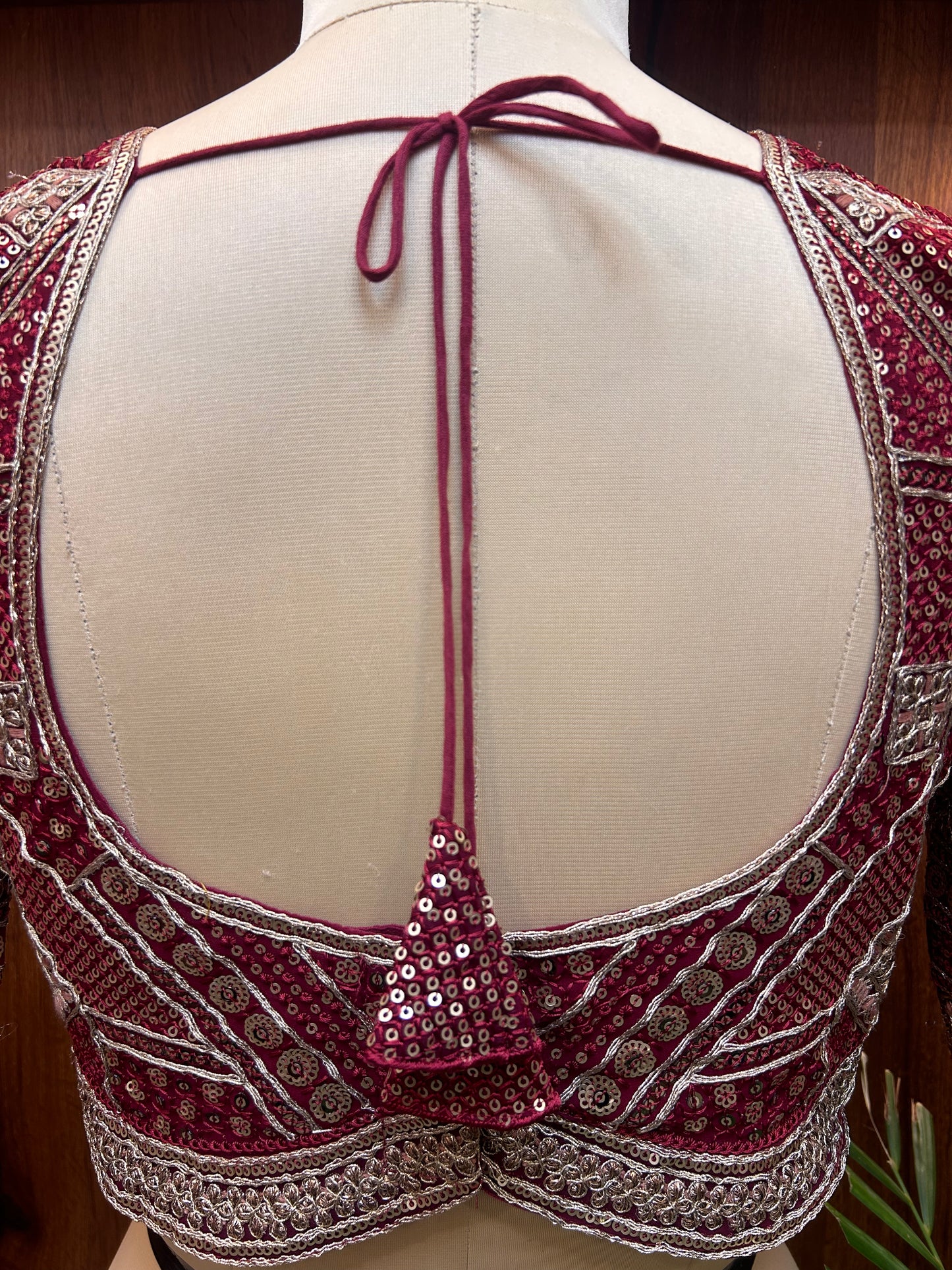 Deep Red Hand-Embroidered Designer Full Sleeves Blouse
