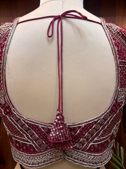 Deep Red Hand-Embroidered Designer Full Sleeves Blouse