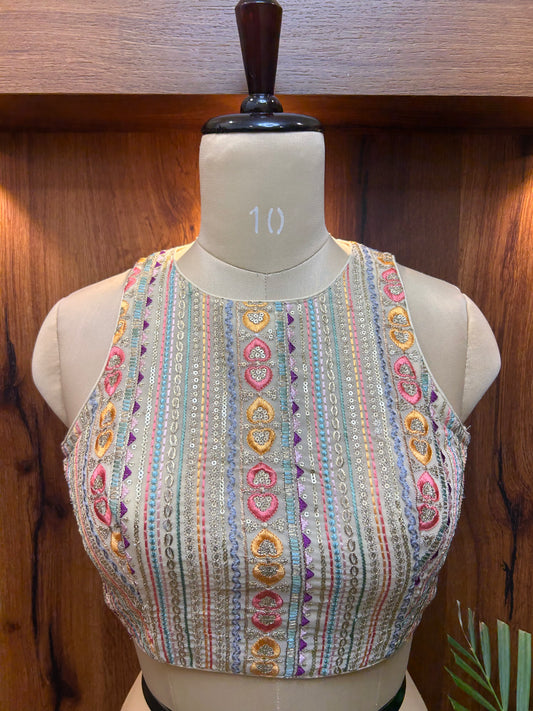 Ivory Multicolor Embroidered Designer Blouse