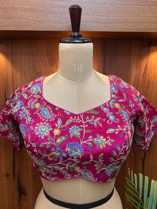 Magenta Pink Floral Embroidered Designer Blouse