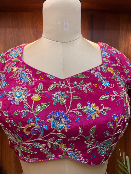 Magenta Pink Floral Embroidered Designer Blouse