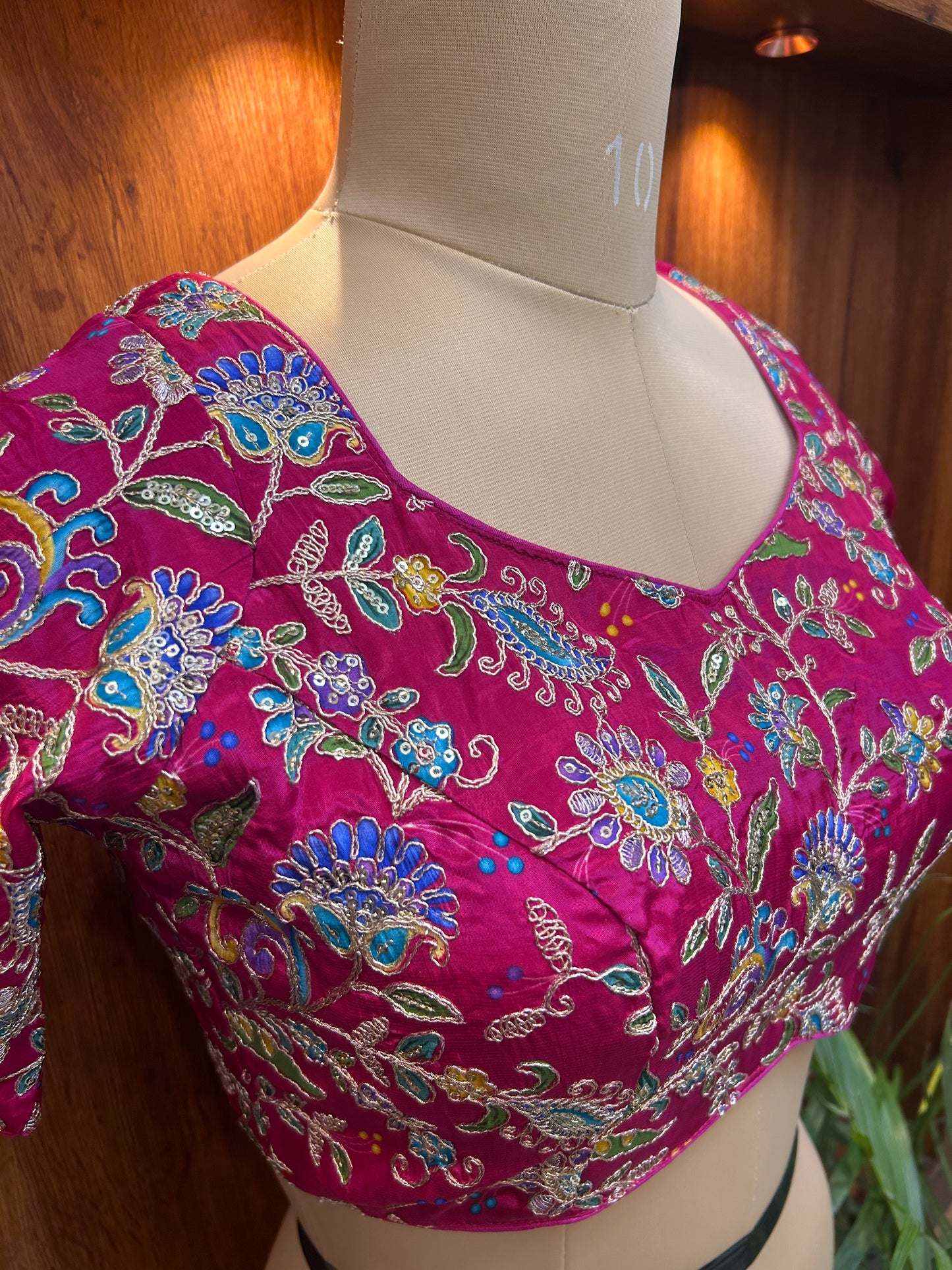 Magenta Pink Floral Embroidered Designer Blouse