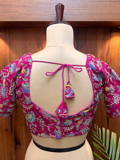 Magenta Pink Floral Embroidered Designer Blouse