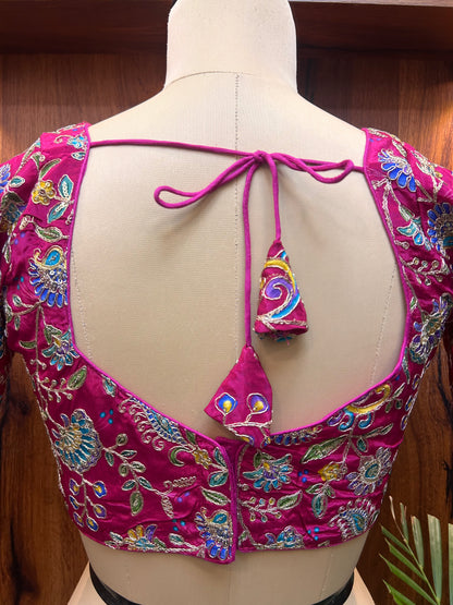 Magenta Pink Floral Embroidered Designer Blouse