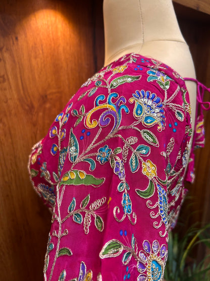 Magenta Pink Floral Embroidered Designer Blouse