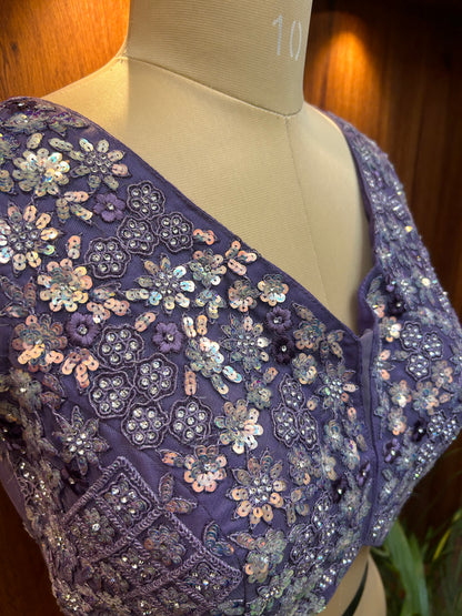 Lavender Purple Floral Sequin Designer Blouse