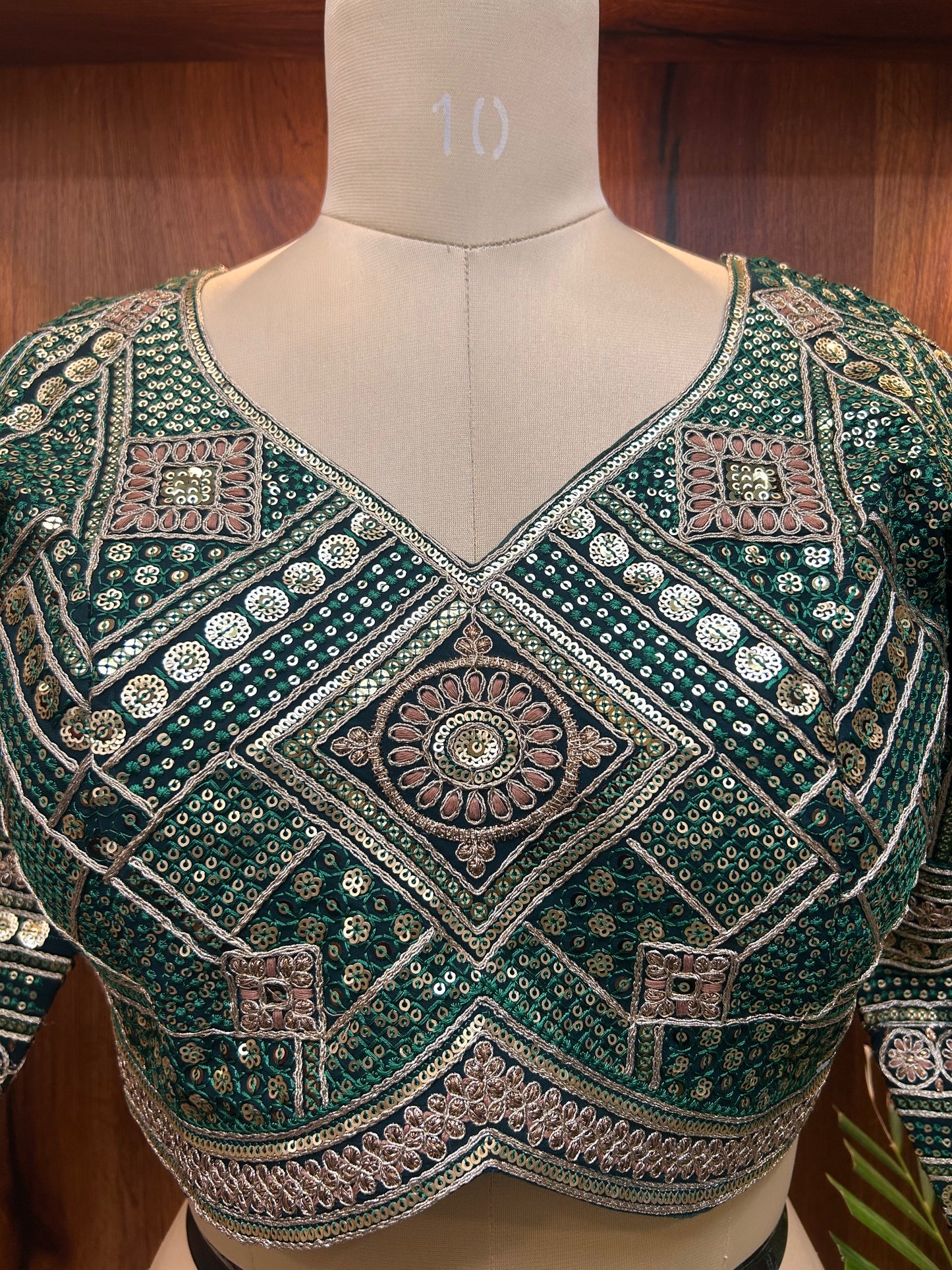 Emerald Green Hand-Embellished Designer Full Sleeves Blouse