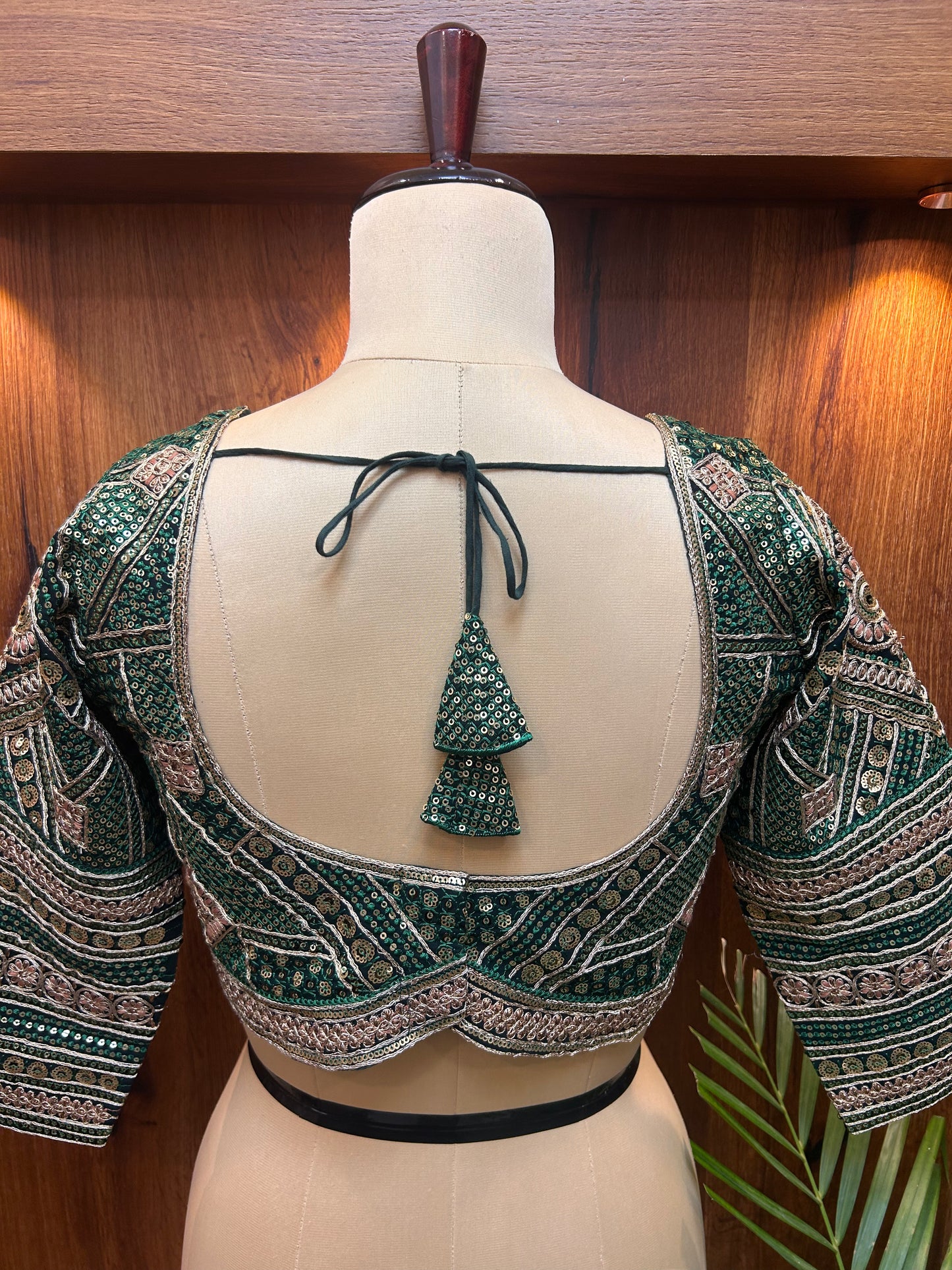 Emerald Green Hand-Embellished Designer Full Sleeves Blouse