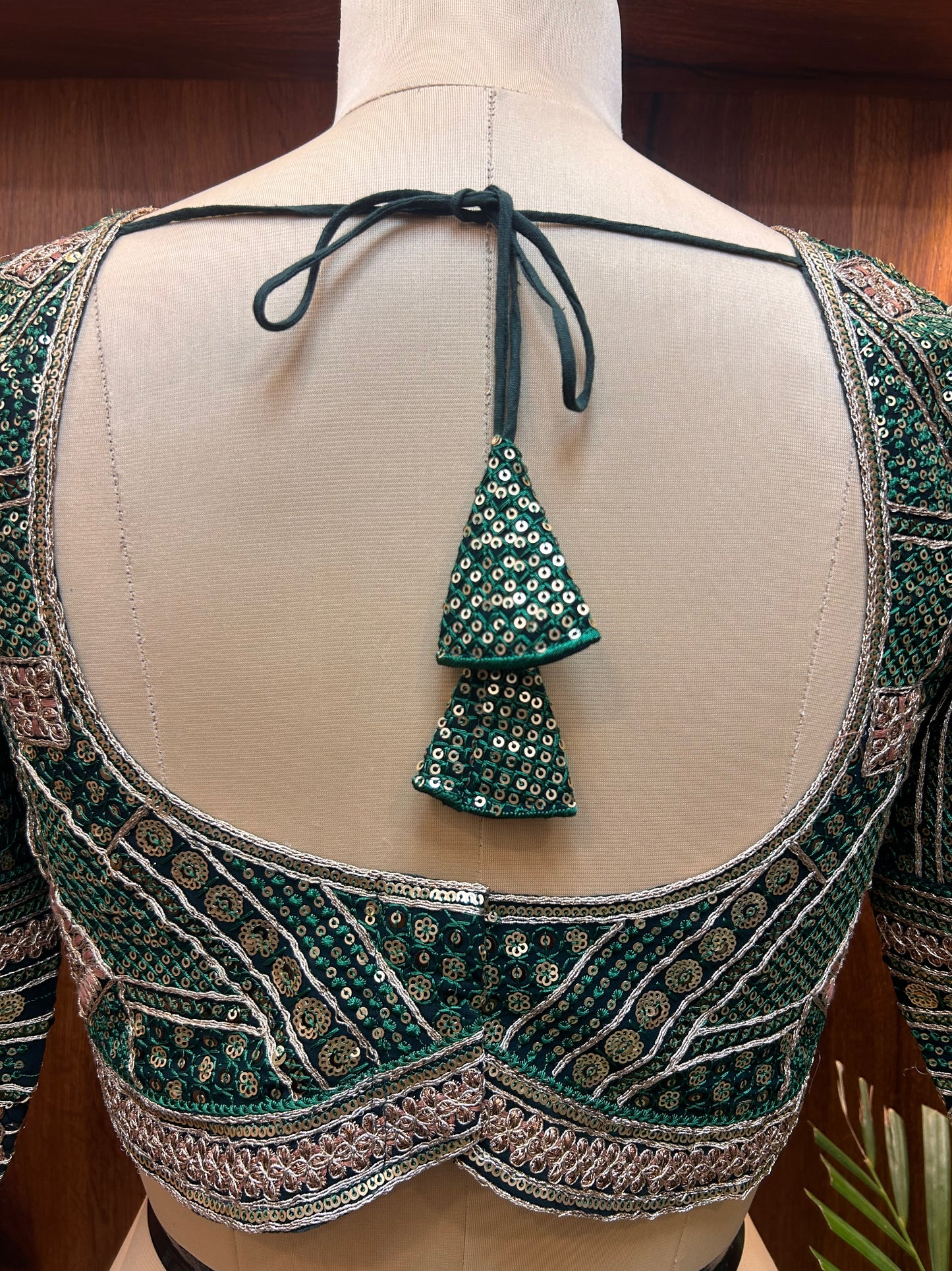 Emerald Green Hand-Embellished Designer Full Sleeves Blouse