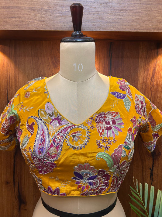 Yellow Multicolored floral Ready to Wear blouse