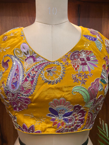 Yellow Multicolored floral Ready to Wear blouse