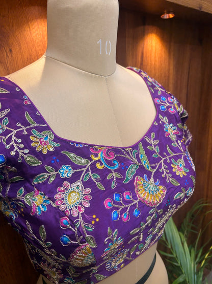 Royal Purple Floral Embroidered Designer Blouse