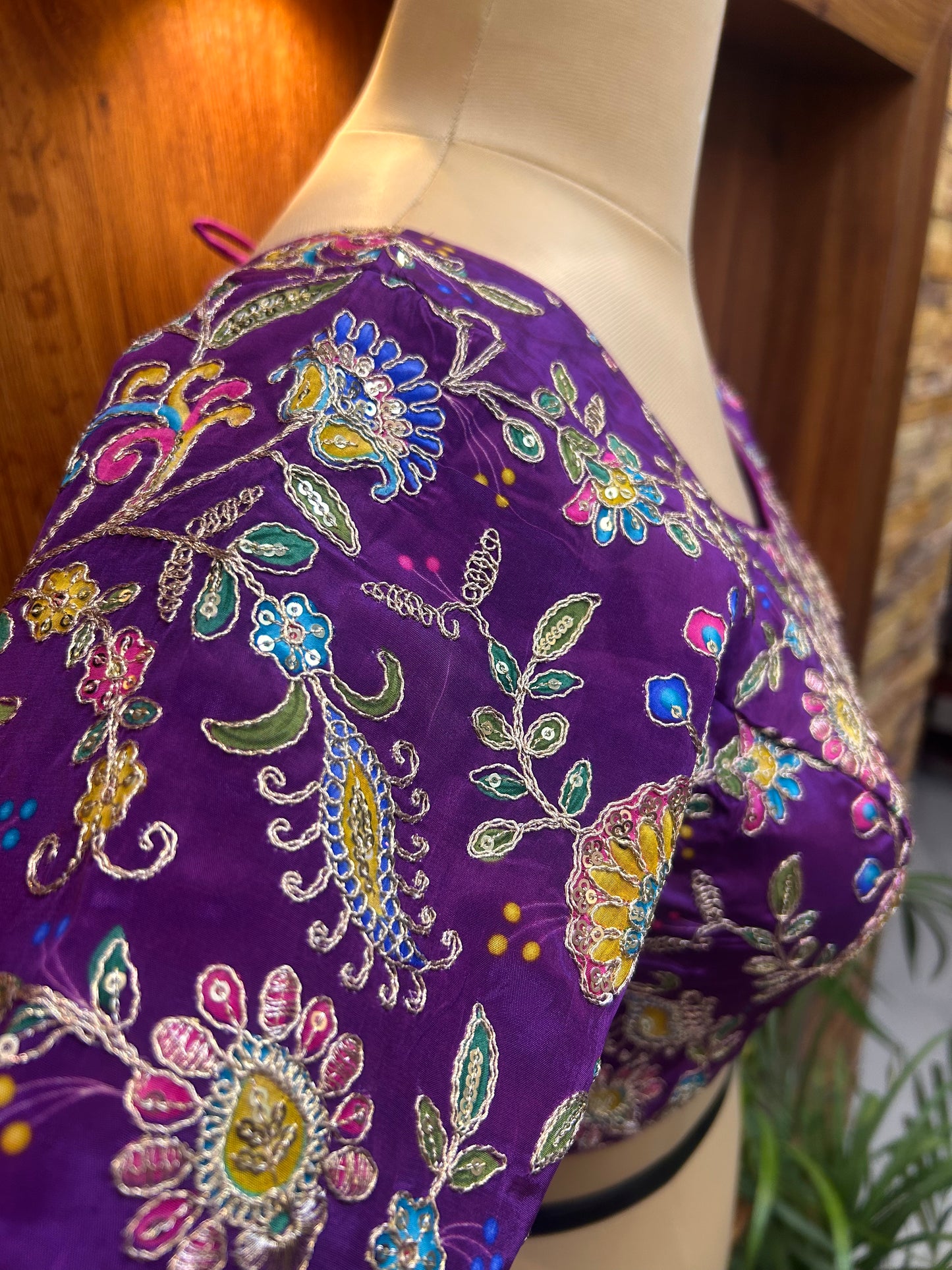 Royal Purple Floral Embroidered Designer Blouse