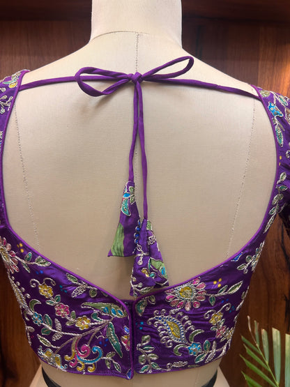 Royal Purple Floral Embroidered Designer Blouse