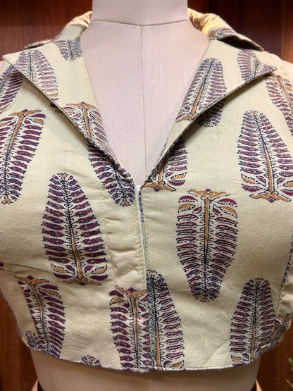 Ivory & Plum Printed Collared Designer Blouse