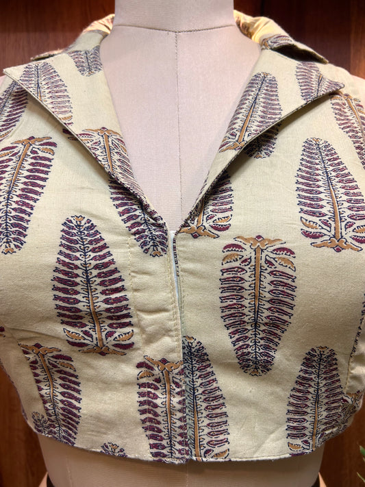 Ivory & Plum Printed Collared Designer Blouse