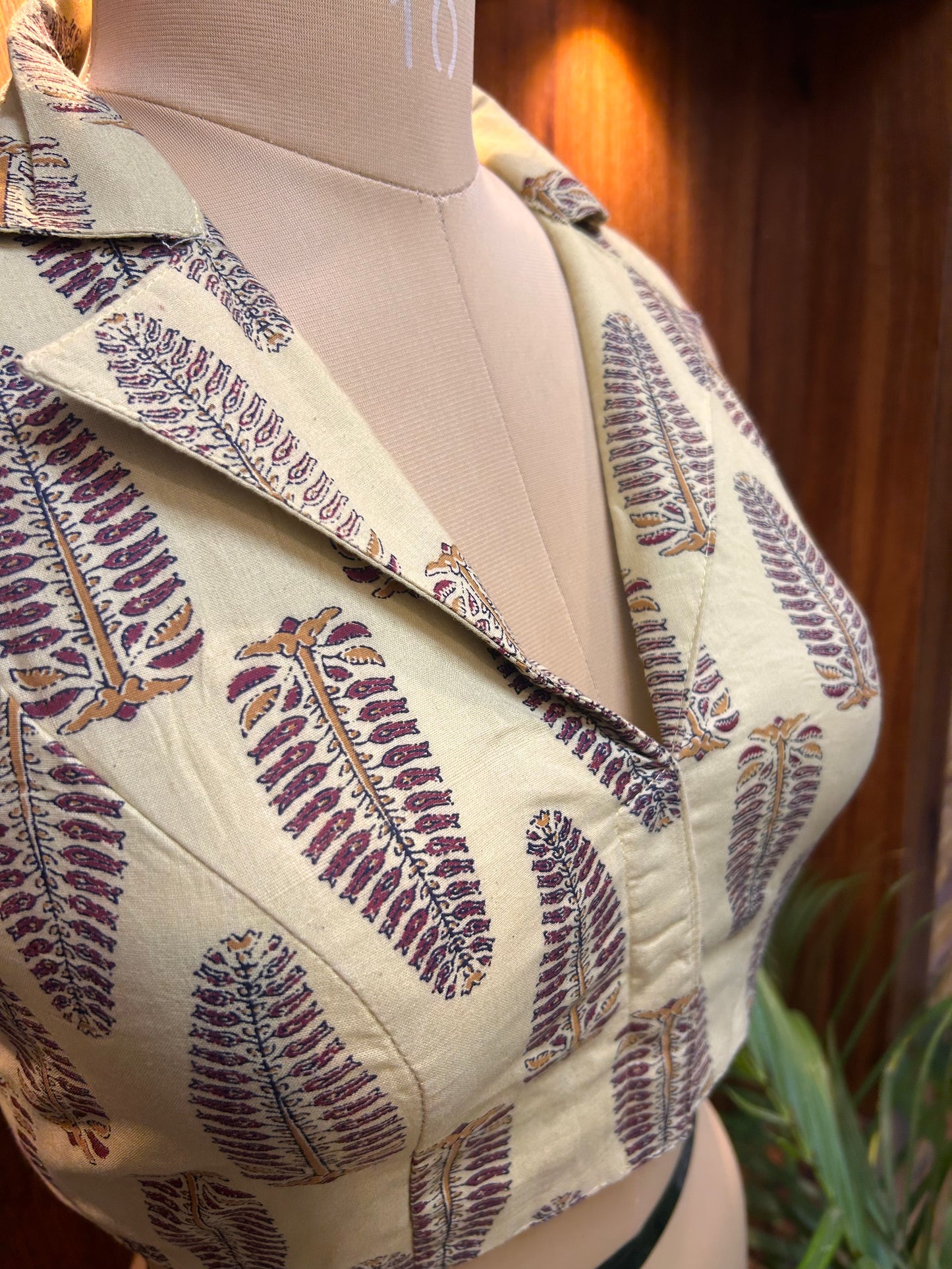 Ivory & Plum Printed Collared Designer Blouse