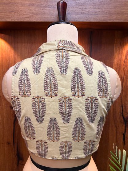 Ivory & Plum Printed Collared Designer Blouse