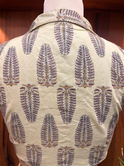 Ivory & Plum Printed Collared Designer Blouse