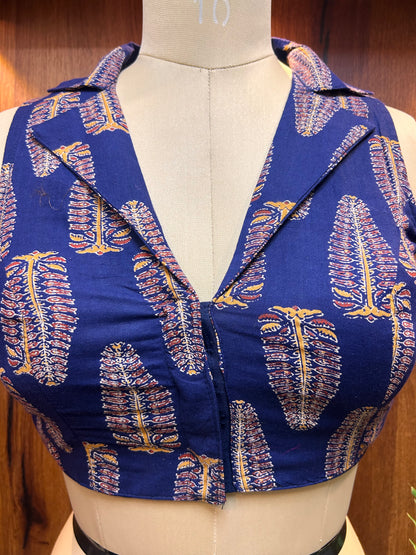 Navy Blue Collared Sleeveless Blouse