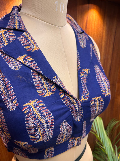 Navy Blue Collared Sleeveless Blouse