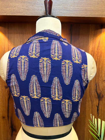 Navy Blue Collared Sleeveless Blouse