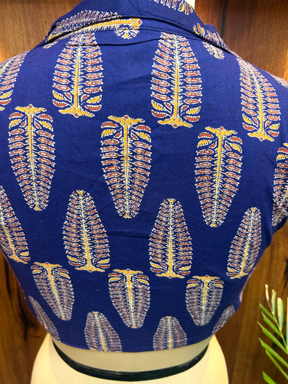 Navy Blue Collared Sleeveless Blouse