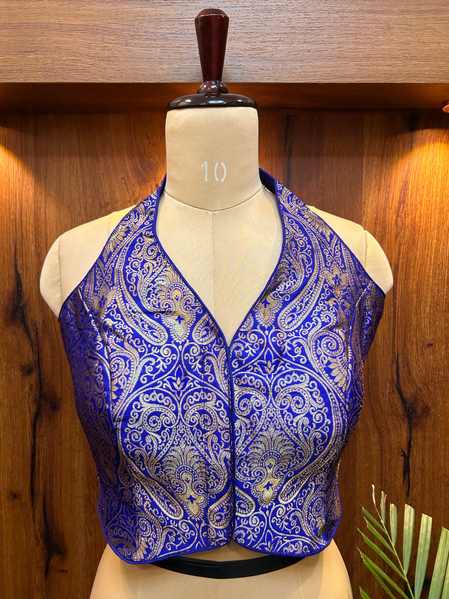 Royal Blue Banarasi Brocade Halter Neck Blouse