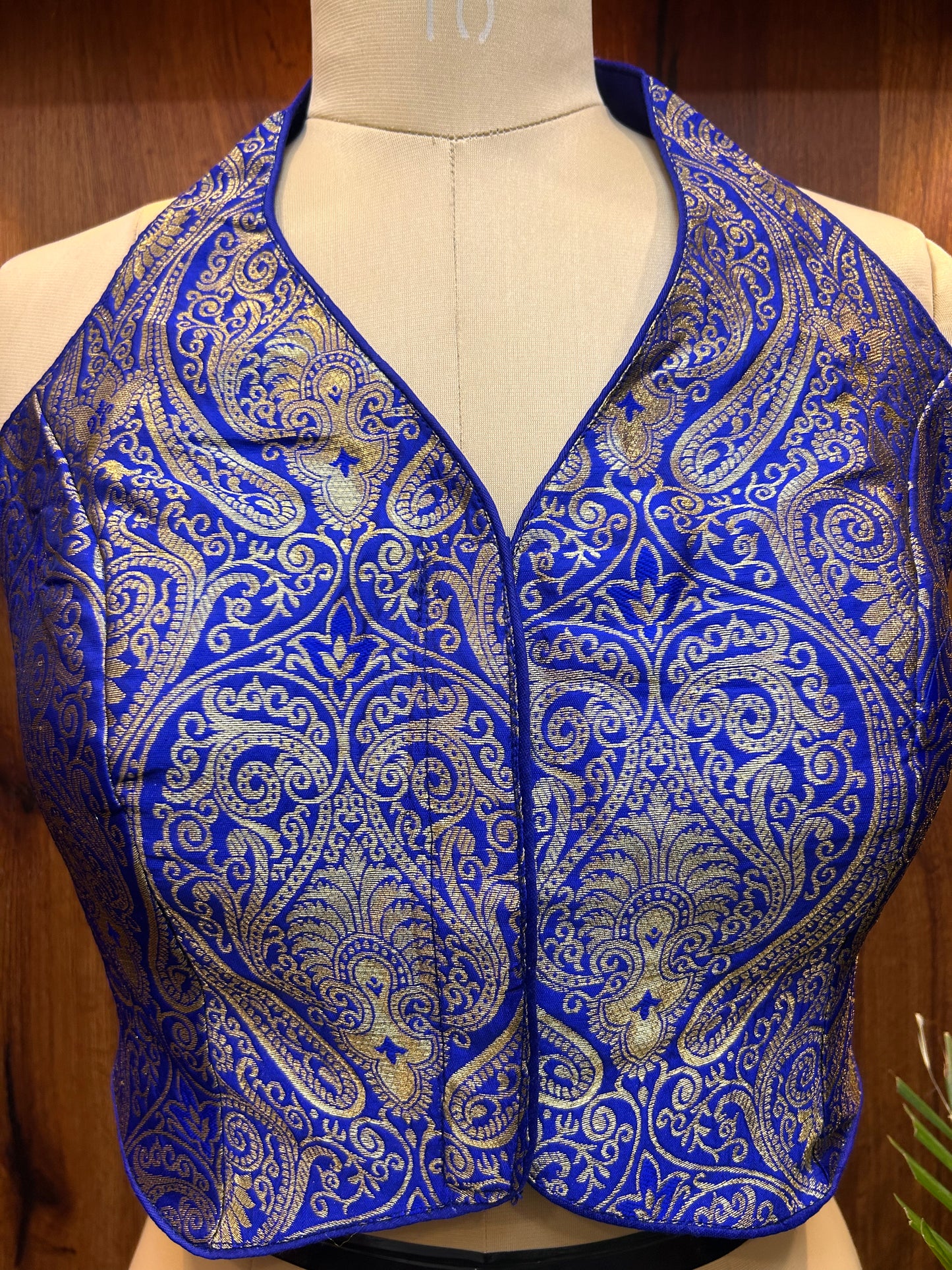 Royal Blue Banarasi Brocade Halter Neck Blouse