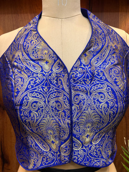 Royal Blue Banarasi Brocade Halter Neck Blouse