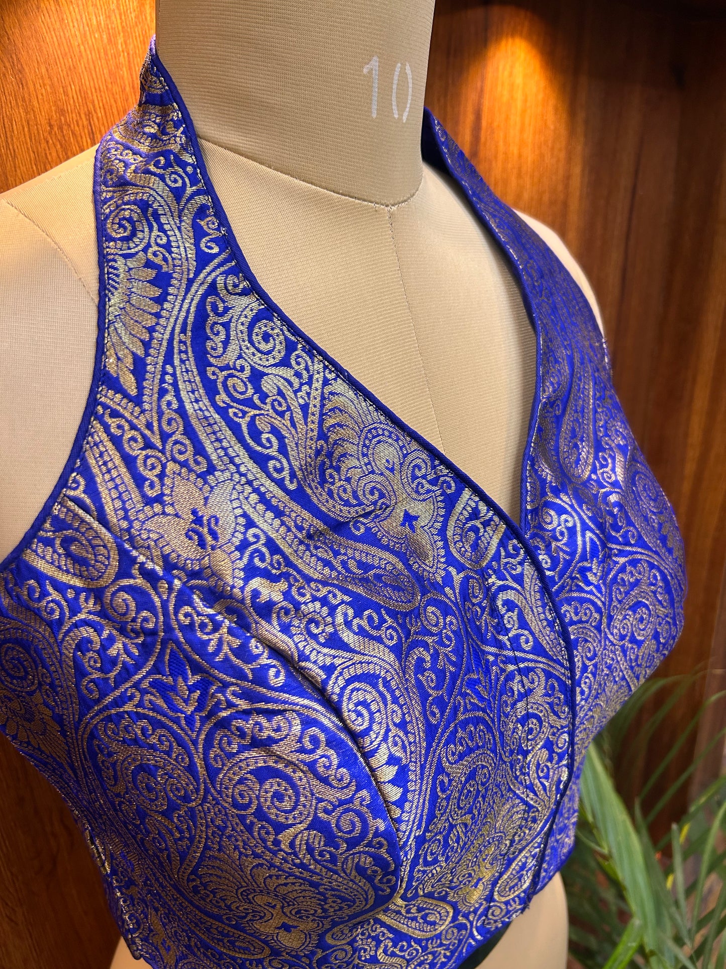 Royal Blue Banarasi Brocade Halter Neck Blouse