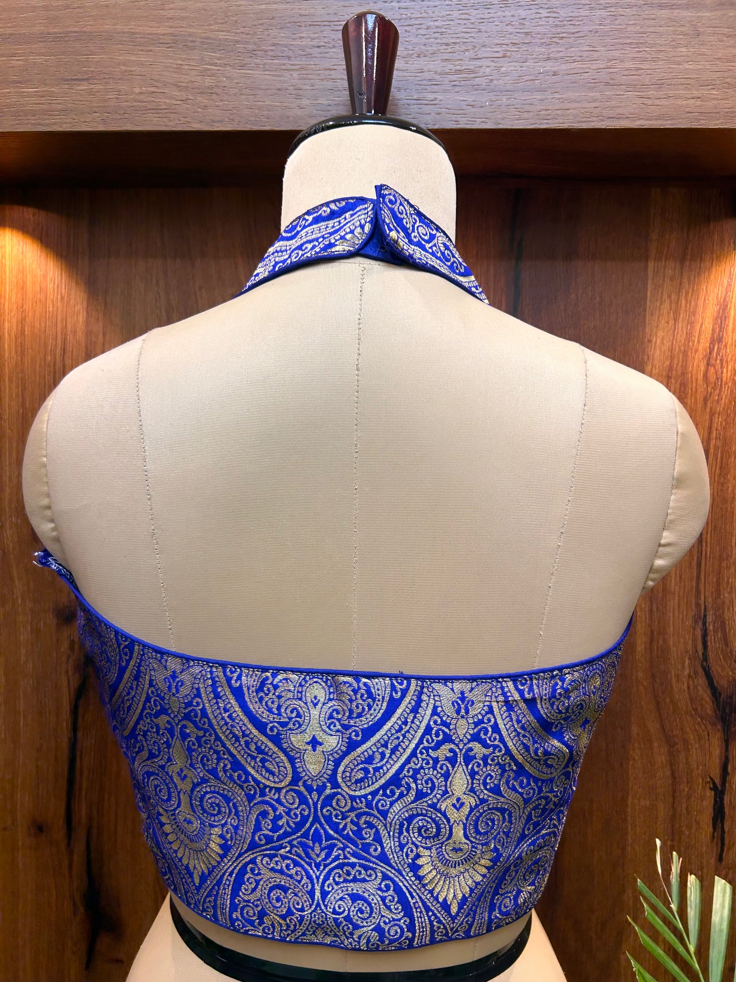 Royal Blue Banarasi Brocade Halter Neck Blouse
